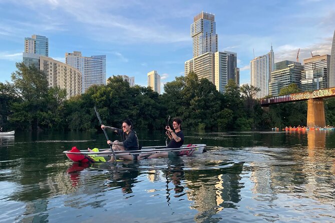 Downtown Austin Skyline Clear Kayak Tour at Lady Bird Lake - Stop 3: Pfluger Bridge, MoPac Colorado Railroad Bridge, and city design